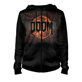 Женская толстовка 3D на молнии с принтом Doom в городе Новоалтайск, 100% полиэстер | длина до линии бедра, манжеты и пояс оформлены мягкой тканевой резинкой, двухслойный капюшон со шнурком для регулировки, спереди молния, по бокам два кармана | doom | game | гибель | дум | игра | игры | обреченность | шутер