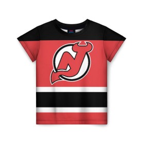 Детская футболка 3D с принтом New Jersey Devils в городе Новоалтайск, 100% гипоаллергенный полиэфир | прямой крой, круглый вырез горловины, длина до линии бедер, чуть спущенное плечо, ткань немного тянется | Тематика изображения на принте: hockey | new jersey devils | nhl | нхл | спорт | хоккей