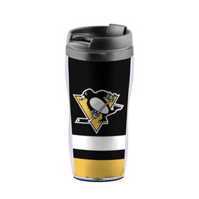 Термокружка-непроливайка с принтом Pittsburgh Penguins в городе Новоалтайск, внутренняя часть — пищевой пластик, наружная часть — прозрачный пластик, между ними — полиграфическая вставка с рисунком | объем — 350 мл, герметичная крышка | hockey | nhl | pittsburgh penguins | нхл | хоккей