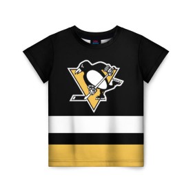 Детская футболка 3D с принтом Pittsburgh Penguins в городе Новоалтайск, 100% гипоаллергенный полиэфир | прямой крой, круглый вырез горловины, длина до линии бедер, чуть спущенное плечо, ткань немного тянется | Тематика изображения на принте: hockey | nhl | pittsburgh penguins | нхл | хоккей