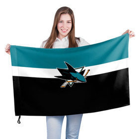 Флаг 3D с принтом San Jose Sharks в городе Новоалтайск, 100% полиэстер | плотность ткани — 95 г/м2, размер — 67 х 109 см. Принт наносится с одной стороны | hockey | nhl | san jose sharks | нхл | спорт | хоккей