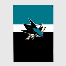 Постер с принтом San Jose Sharks в городе Новоалтайск, 100% бумага
 | бумага, плотность 150 мг. Матовая, но за счет высокого коэффициента гладкости имеет небольшой блеск и дает на свету блики, но в отличии от глянцевой бумаги не покрыта лаком | hockey | nhl | san jose sharks | нхл | спорт | хоккей