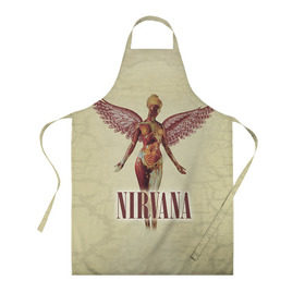 Фартук 3D с принтом Nirvana в городе Новоалтайск, 100% полиэстер | общий размер — 65 х 85 см, ширина нагрудника — 26 см, горловина — 53 см, длина завязок — 54 см, общий обхват в поясе — 173 см. Принт на завязках и на горловине наносится с двух сторон, на основной части фартука — только с внешней стороны | cobain | curt | nirvana | rock | группа | кобейн | курт | нирвана | рок