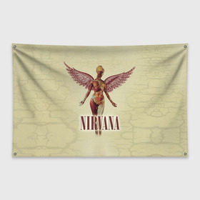 Флаг-баннер с принтом Nirvana в городе Новоалтайск, 100% полиэстер | размер 67 х 109 см, плотность ткани — 95 г/м2; по краям флага есть четыре люверса для крепления | cobain | curt | nirvana | rock | группа | кобейн | курт | нирвана | рок