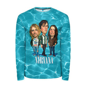 Мужской лонгслив 3D с принтом Шаржи группа Nirvana в городе Новоалтайск, 100% полиэстер | длинные рукава, круглый вырез горловины, полуприлегающий силуэт | cobain | curt | nirvana | rock | группа | кобейн | курт | нирвана | рок