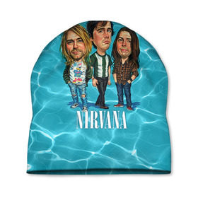 Шапка 3D с принтом Шаржи группа Nirvana в городе Новоалтайск, 100% полиэстер | универсальный размер, печать по всей поверхности изделия | Тематика изображения на принте: cobain | curt | nirvana | rock | группа | кобейн | курт | нирвана | рок