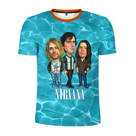 Мужская футболка 3D спортивная с принтом Шаржи группа Nirvana в городе Новоалтайск, 100% полиэстер с улучшенными характеристиками | приталенный силуэт, круглая горловина, широкие плечи, сужается к линии бедра | cobain | curt | nirvana | rock | группа | кобейн | курт | нирвана | рок