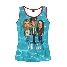 Женская майка 3D с принтом Шаржи группа Nirvana в городе Новоалтайск, 100% полиэстер | круглая горловина, прямой силуэт, длина до линии бедра | cobain | curt | nirvana | rock | группа | кобейн | курт | нирвана | рок