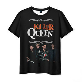 Мужская футболка 3D с принтом Killer Queen в городе Новоалтайск, 100% полиэфир | прямой крой, круглый вырез горловины, длина до линии бедер | Тематика изображения на принте: freddie | heavy | mercury | metal | queen | rock | квин | куин | меркури | меркюри | метал | рок | фредди меркьюри | фреди | хэви