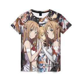 Женская футболка 3D с принтом Sword Art Online в городе Новоалтайск, 100% полиэфир ( синтетическое хлопкоподобное полотно) | прямой крой, круглый вырез горловины, длина до линии бедер | asuna | kirito | мастера меча онлайн