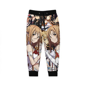 Детские брюки 3D с принтом Sword Art Online в городе Новоалтайск, 100% полиэстер | манжеты по низу, эластичный пояс регулируется шнурком, по бокам два кармана без застежек, внутренняя часть кармана из мелкой сетки | asuna | kirito | мастера меча онлайн