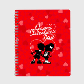 Тетрадь с принтом Valentines Day в городе Новоалтайск, 100% бумага | 48 листов, плотность листов — 60 г/м2, плотность картонной обложки — 250 г/м2. Листы скреплены сбоку удобной пружинной спиралью. Уголки страниц и обложки скругленные. Цвет линий — светло-серый
 | Тематика изображения на принте: valentines day | любовь | поцелуй | сердца