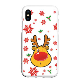 Чехол для iPhone XS Max матовый с принтом Олень подмигивает в городе Новоалтайск, Силикон | Область печати: задняя сторона чехла, без боковых панелей | новый год | олень | рога | снег | улыбка