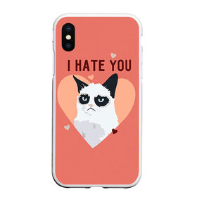 Чехол для iPhone XS Max матовый с принтом I hate you в городе Новоалтайск, Силикон | Область печати: задняя сторона чехла, без боковых панелей | 14 февраля | cat | i hate you | день святого валентина | кот | ненавижу 14 февраля | сердечки
