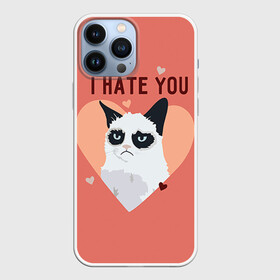 Чехол для iPhone 13 Pro Max с принтом I hate you в городе Новоалтайск,  |  | Тематика изображения на принте: 14 февраля | cat | i hate you | день святого валентина | кот | ненавижу 14 февраля | сердечки
