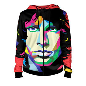 Женская толстовка 3D на молнии с принтом Jim morrison в городе Новоалтайск, 100% полиэстер | длина до линии бедра, манжеты и пояс оформлены мягкой тканевой резинкой, двухслойный капюшон со шнурком для регулировки, спереди молния, по бокам два кармана | jim morrison джим моррисон | поп арт | портрет