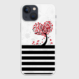 Чехол для iPhone 13 mini с принтом Сердца в городе Новоалтайск,  |  | Тематика изображения на принте: весна | дерево | любовь | сердца | цветут | цветы