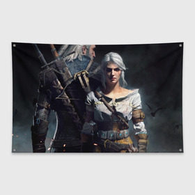 Флаг-баннер с принтом The Witcher 3 Wild Hunt в городе Новоалтайск, 100% полиэстер | размер 67 х 109 см, плотность ткани — 95 г/м2; по краям флага есть четыре люверса для крепления | игра.ведьмак 3 | цири | цири и геральт геральт