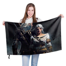 Флаг 3D с принтом The Witcher 3 Wild Hunt в городе Новоалтайск, 100% полиэстер | плотность ткани — 95 г/м2, размер — 67 х 109 см. Принт наносится с одной стороны | игра.ведьмак 3 | цири | цири и геральт геральт
