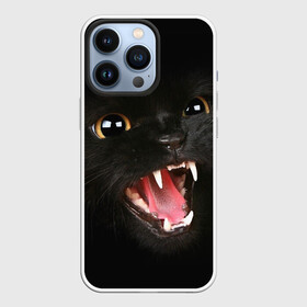 Чехол для iPhone 13 Pro с принтом Черный кот в городе Новоалтайск,  |  | Тематика изображения на принте: глаза | клыки | хищник | черный кон