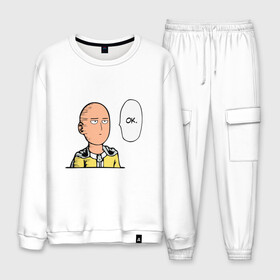 Мужской костюм хлопок с принтом One Punch Man в городе Новоалтайск, 100% хлопок | на свитшоте круглая горловина, мягкая резинка по низу. Брюки заужены к низу, на них два вида карманов: два “обычных” по бокам и два объемных, с клапанами, расположенные ниже линии бедра. Брюки с мягкой трикотажной резинкой на поясе и по низу штанин. В поясе для дополнительного комфорта — широкие завязки | one | wanpanchman | большой | ван | ванпанчмен | кадзуя | каппэй | мари | маюми | накаи | танака | ягути | ямагути