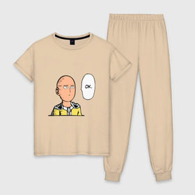 Женская пижама хлопок с принтом One Punch Man в городе Новоалтайск, 100% хлопок | брюки и футболка прямого кроя, без карманов, на брюках мягкая резинка на поясе и по низу штанин | one | wanpanchman | большой | ван | ванпанчмен | кадзуя | каппэй | мари | маюми | накаи | танака | ягути | ямагути