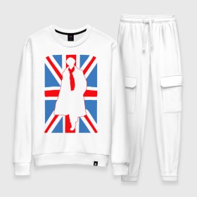 Женский костюм хлопок с принтом Sherlock Holmes Union Jack в городе Новоалтайск, 100% хлопок | на свитшоте круглая горловина, мягкая резинка по низу. Брюки заужены к низу, на них два вида карманов: два 