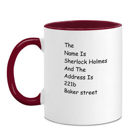 Кружка двухцветная с принтом The names Sherlock Holmes в городе Новоалтайск, керамика | объем — 330 мл, диаметр — 80 мм. Цветная ручка и кайма сверху, в некоторых цветах — вся внутренняя часть | Тематика изображения на принте: bbc | benedict | cumberbatch | dead | detective | doctor | freeman | holmes | john | martin | potato | sherlock | watson | бенедикт | ватсон | детектив | доктор | камбербэтч | мартин | мориарти | профессор | фримен | холмс | шерлок