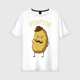 Женская футболка хлопок Oversize с принтом Potatson в городе Новоалтайск, 100% хлопок | свободный крой, круглый ворот, спущенный рукав, длина до линии бедер
 | bbc | benedict | cumberbatch | dead | detective | doctor | freeman | holmes | john | martin | potato | sherlock | watson | бенедикт | ватсон | детектив | доктор | камбербэтч | мартин | мориарти | профессор | фримен | холмс | шерлок