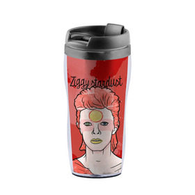 Термокружка-непроливайка с принтом Ziggy Stardust в городе Новоалтайск, внутренняя часть — пищевой пластик, наружная часть — прозрачный пластик, между ними — полиграфическая вставка с рисунком | объем — 350 мл, герметичная крышка | Тематика изображения на принте: bowie | david | ziggy stardust | боуи | дэвид | музыкант | певец | рок