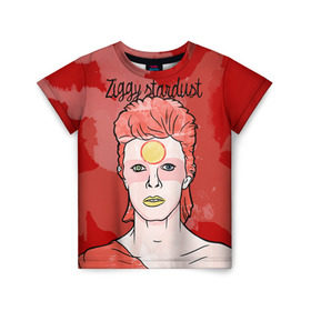 Детская футболка 3D с принтом Ziggy Stardust в городе Новоалтайск, 100% гипоаллергенный полиэфир | прямой крой, круглый вырез горловины, длина до линии бедер, чуть спущенное плечо, ткань немного тянется | bowie | david | ziggy stardust | боуи | дэвид | музыкант | певец | рок