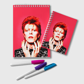 Блокнот с принтом Ziggy Stardust в городе Новоалтайск, 100% бумага | 48 листов, плотность листов — 60 г/м2, плотность картонной обложки — 250 г/м2. Листы скреплены удобной пружинной спиралью. Цвет линий — светло-серый
 | Тематика изображения на принте: bowie | david | ziggy stardust | боуи | дэвид | музыкант | певец | рок
