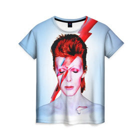 Женская футболка 3D с принтом Aladdin sane в городе Новоалтайск, 100% полиэфир ( синтетическое хлопкоподобное полотно) | прямой крой, круглый вырез горловины, длина до линии бедер | aladdin sane | bowie | david | боуи | дэвид | музыкант | певец | рок