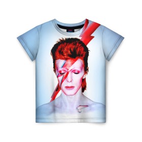 Детская футболка 3D с принтом Aladdin sane в городе Новоалтайск, 100% гипоаллергенный полиэфир | прямой крой, круглый вырез горловины, длина до линии бедер, чуть спущенное плечо, ткань немного тянется | aladdin sane | bowie | david | боуи | дэвид | музыкант | певец | рок