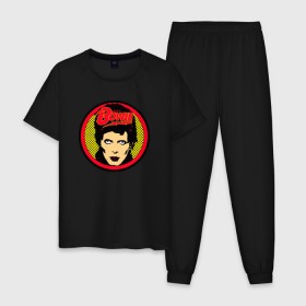 Мужская пижама хлопок с принтом Bowie art в городе Новоалтайск, 100% хлопок | брюки и футболка прямого кроя, без карманов, на брюках мягкая резинка на поясе и по низу штанин
 | bowie | david | боуи | дэвид | музыкант | певец | рок