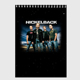 Скетчбук с принтом Nickelback в городе Новоалтайск, 100% бумага
 | 48 листов, плотность листов — 100 г/м2, плотность картонной обложки — 250 г/м2. Листы скреплены сверху удобной пружинной спиралью | nickelback | группа | никельбэк | рок