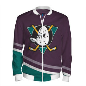 Мужской бомбер 3D с принтом Anaheim Ducks Selanne в городе Новоалтайск, 100% полиэстер | застегивается на молнию, по бокам два кармана без застежек, по низу бомбера и на воротнике - эластичная резинка | anaheim ducks | hockey | nhl | нхл | спорт | хоккей