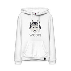 Мужская толстовка хлопок с принтом Хаски WOOF в городе Новоалтайск, френч-терри, мягкий теплый начес внутри (100% хлопок) | карман-кенгуру, эластичные манжеты и нижняя кромка, капюшон с подкладом и шнурком | Тематика изображения на принте: 8 bit | выполненный в 8 bit стиле с надписью 