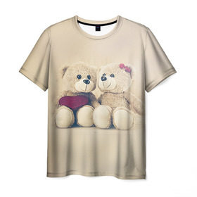Мужская футболка 3D с принтом Love teddy bears в городе Новоалтайск, 100% полиэфир | прямой крой, круглый вырез горловины, длина до линии бедер | Тематика изображения на принте: 14 февраля | bears | teddy | валентин | день святого валентина | игрушки | медведи | милый | мимими | мишка | мишки | подарки | подарок | подарок девушке | подарок парню | тедди