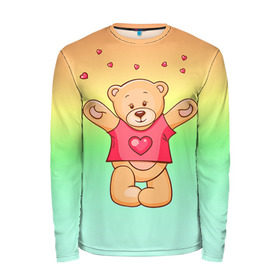 Мужской лонгслив 3D с принтом Funny Bear в городе Новоалтайск, 100% полиэстер | длинные рукава, круглый вырез горловины, полуприлегающий силуэт | 14 февраля | bears | teddy | валентин | день святого валентина | игрушки | медведи | милый | мимими | мишка | мишки | подарки | подарок | подарок девушке | подарок парню | тедди