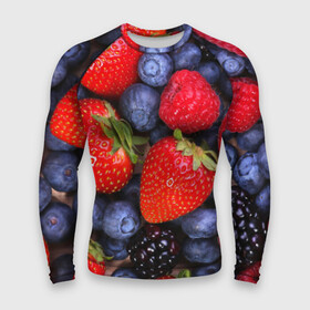 Мужской рашгард 3D с принтом Berries в городе Новоалтайск,  |  | strawberry | vegan | vegetarian | веган | вегетарианство | земляника | йога | клубника | фитнес | черника | ягода