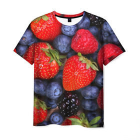 Мужская футболка 3D с принтом Berries в городе Новоалтайск, 100% полиэфир | прямой крой, круглый вырез горловины, длина до линии бедер | strawberry | vegan | vegetarian | веган | вегетарианство | земляника | йога | клубника | фитнес | черника | ягода
