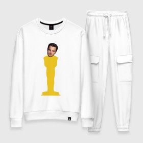 Женский костюм хлопок с принтом Oscar Dicaprio в городе Новоалтайск, 100% хлопок | на свитшоте круглая горловина, мягкая резинка по низу. Брюки заужены к низу, на них два вида карманов: два 