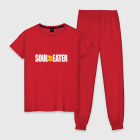 Женская пижама хлопок Soul Eater - белый логотип: в городе Новоалтайск, 100% хлопок | брюки и футболка прямого кроя, без карманов, на брюках мягкая резинка на поясе и по низу штанин | soul eater | логотип одного из лучших аниме