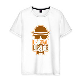 Мужская футболка хлопок с принтом Original Hipster в городе Новоалтайск, 100% хлопок | прямой крой, круглый вырез горловины, длина до линии бедер, слегка спущенное плечо. | hipster | оригинальный стаф | приколы | только для оригинальных хипстеров.мода | усы | хипстер
