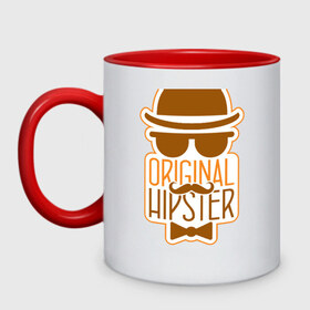 Кружка двухцветная с принтом Original Hipster в городе Новоалтайск, керамика | объем — 330 мл, диаметр — 80 мм. Цветная ручка и кайма сверху, в некоторых цветах — вся внутренняя часть | hipster | оригинальный стаф | приколы | только для оригинальных хипстеров.мода | усы | хипстер