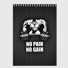 Скетчбук с принтом No pain no gain 2 в городе Новоалтайск, 100% бумага
 | 48 листов, плотность листов — 100 г/м2, плотность картонной обложки — 250 г/м2. Листы скреплены сверху удобной пружинной спиралью | Тематика изображения на принте: bodybuilding | no pain no gain | train hard | бодибилдинг | качалка | пауэрлифинг | тренажерный | фитнес