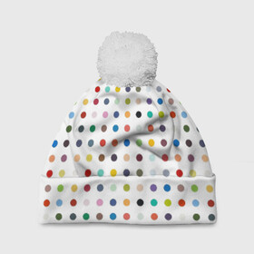 Шапка 3D c помпоном с принтом love lust faith + dreams в городе Новоалтайск, 100% полиэстер | универсальный размер, печать по всей поверхности изделия | 30 seconds to mars | 30 секунд до марса | dreams | faith | hurricane | jared leto | love | lust | this is war | джаред лето | любовь | марс | мечты | страсть | судьба | ураган
