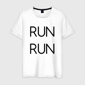 Мужская футболка хлопок с принтом RUN в городе Новоалтайск, 100% хлопок | прямой крой, круглый вырез горловины, длина до линии бедер, слегка спущенное плечо. | Тематика изображения на принте: bts | jimin | jin | joonguk | rap monster | run | suga