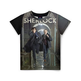Детская футболка 3D с принтом Sherlock в городе Новоалтайск, 100% гипоаллергенный полиэфир | прямой крой, круглый вырез горловины, длина до линии бедер, чуть спущенное плечо, ткань немного тянется | benedict | cumberbatch | freeman | holmes | martin | sherlock | бенедикт | ватсон | доктор | камбербэтч | мартин | фриман | холмс | шерлок